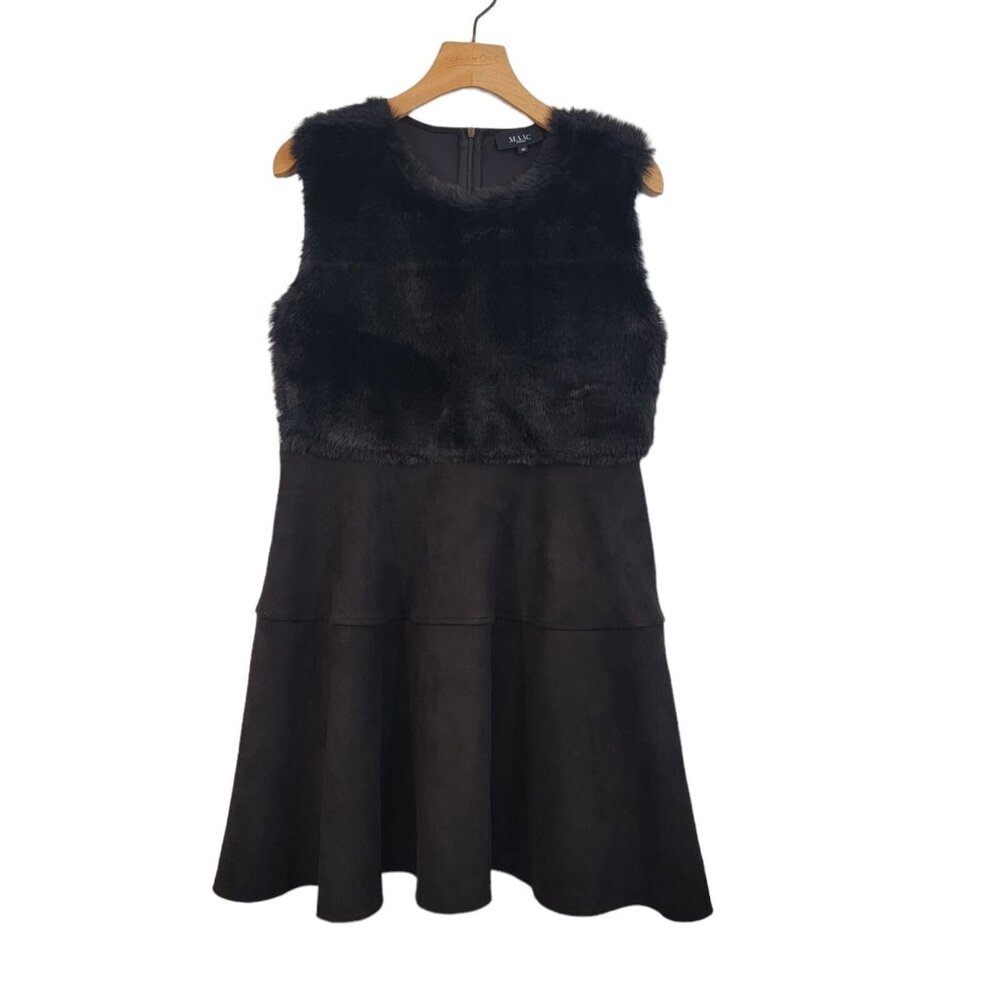 MAAC London Fit & Flare Dress Sleeveless Faux Fur Top Suede Feel Bottom Medium